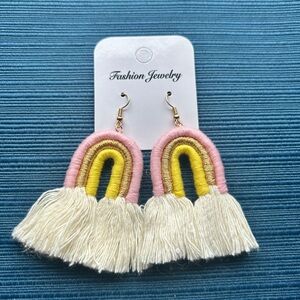 Pink and Yellow Rainbow Tassel Earrings